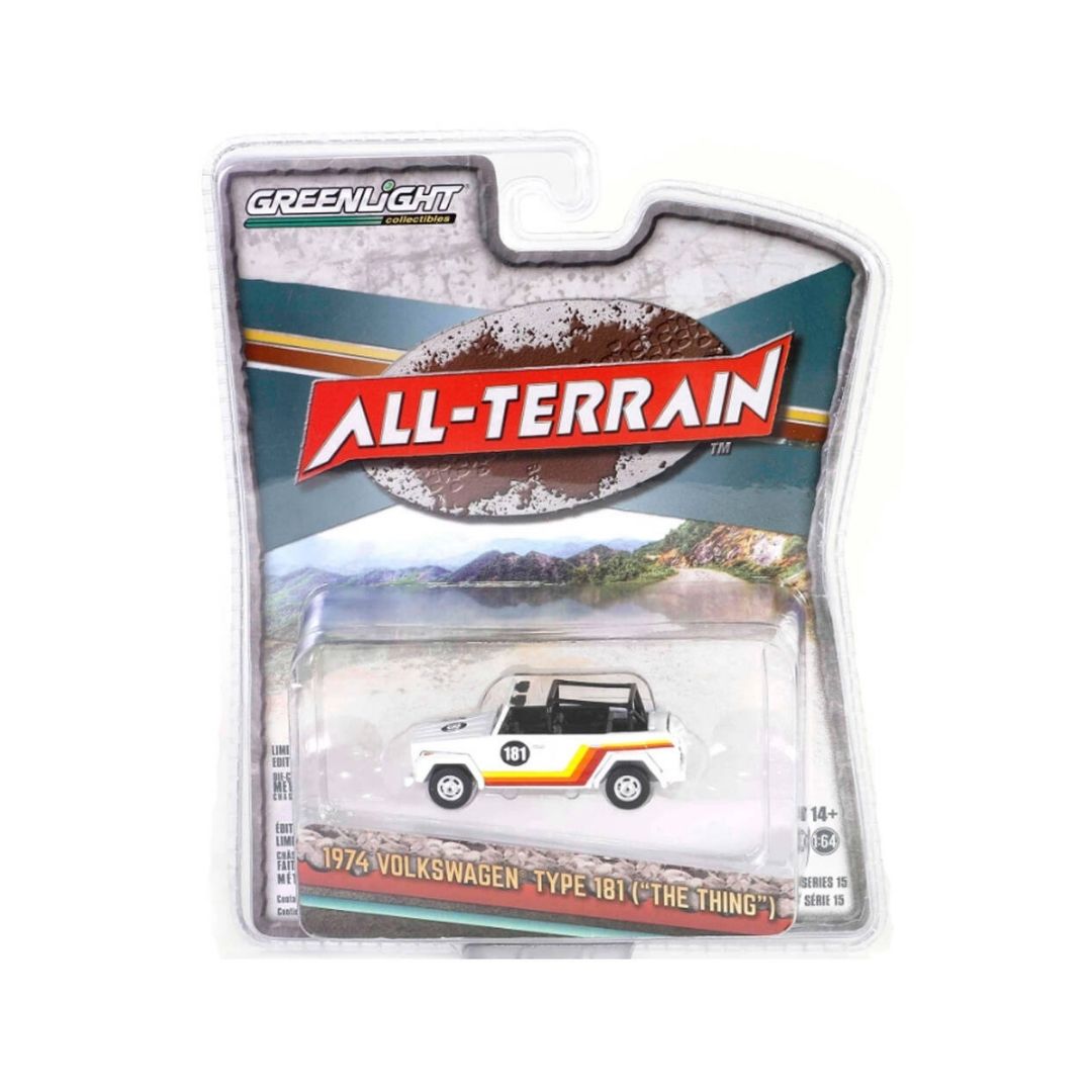 All-Terrain Series 15- 1974 Volkswagen Thing (Type 181) #181 - White with Red, Orange and Yellow Stripes 35270-C, Greenlight 1:64