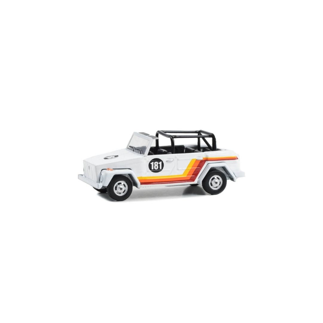 All-Terrain Series 15- 1974 Volkswagen Thing (Type 181) #181 - White with Red, Orange and Yellow Stripes 35270-C, Greenlight 1:64