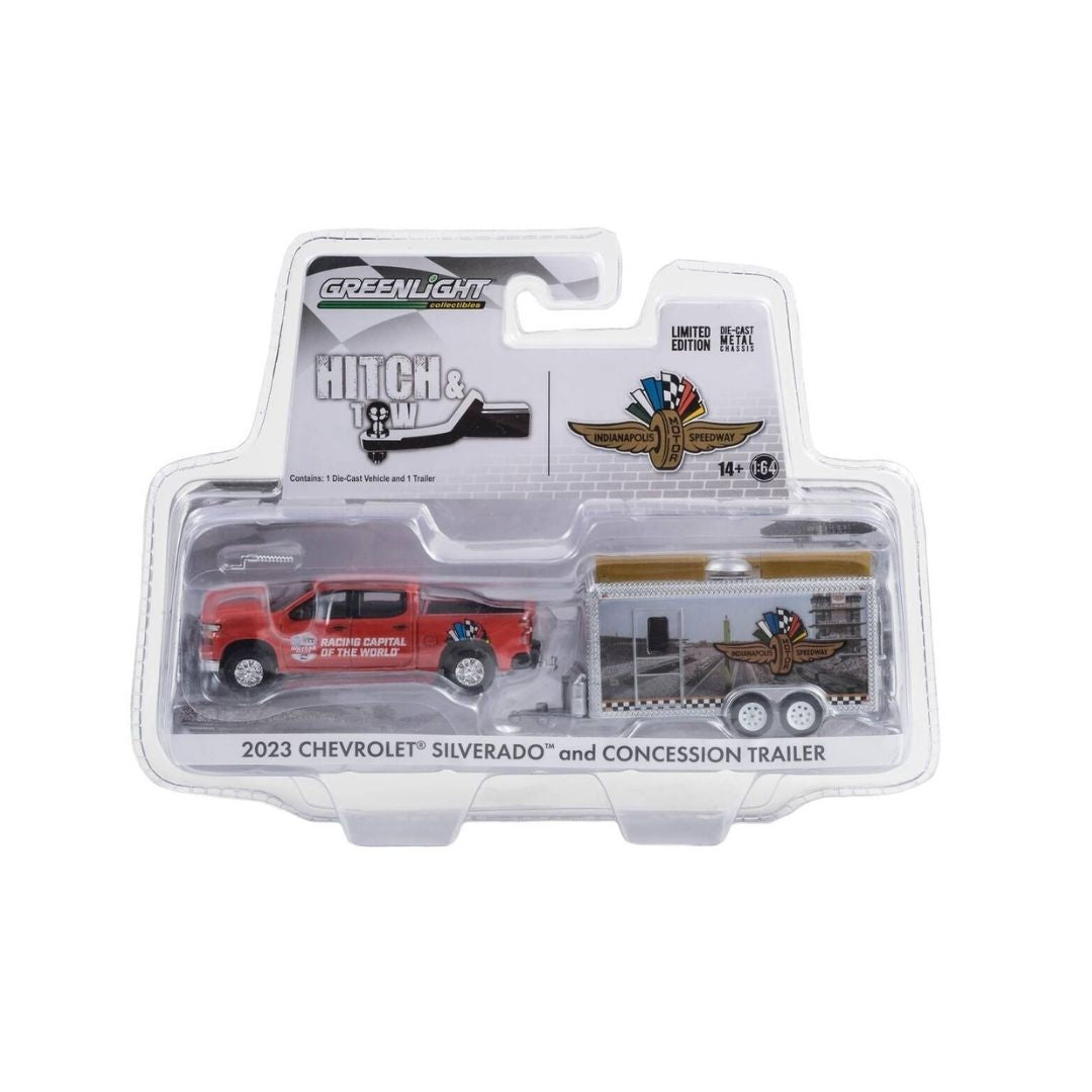 Hitch & Tow - 2023 Chevrolet Silverado and Indianapolis Motor Speedway Trailer 30456, Greenlight 1:64