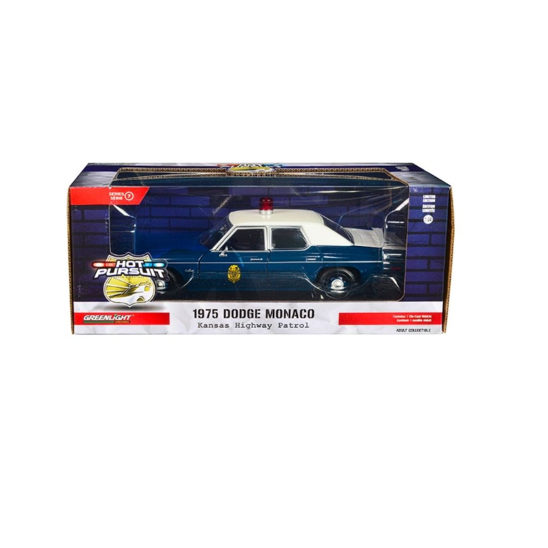 Hot Pursuit Series 7 - Kansas Highway Patrol - 1975 Dodge Monaco 85570-B Greenlight 1:24