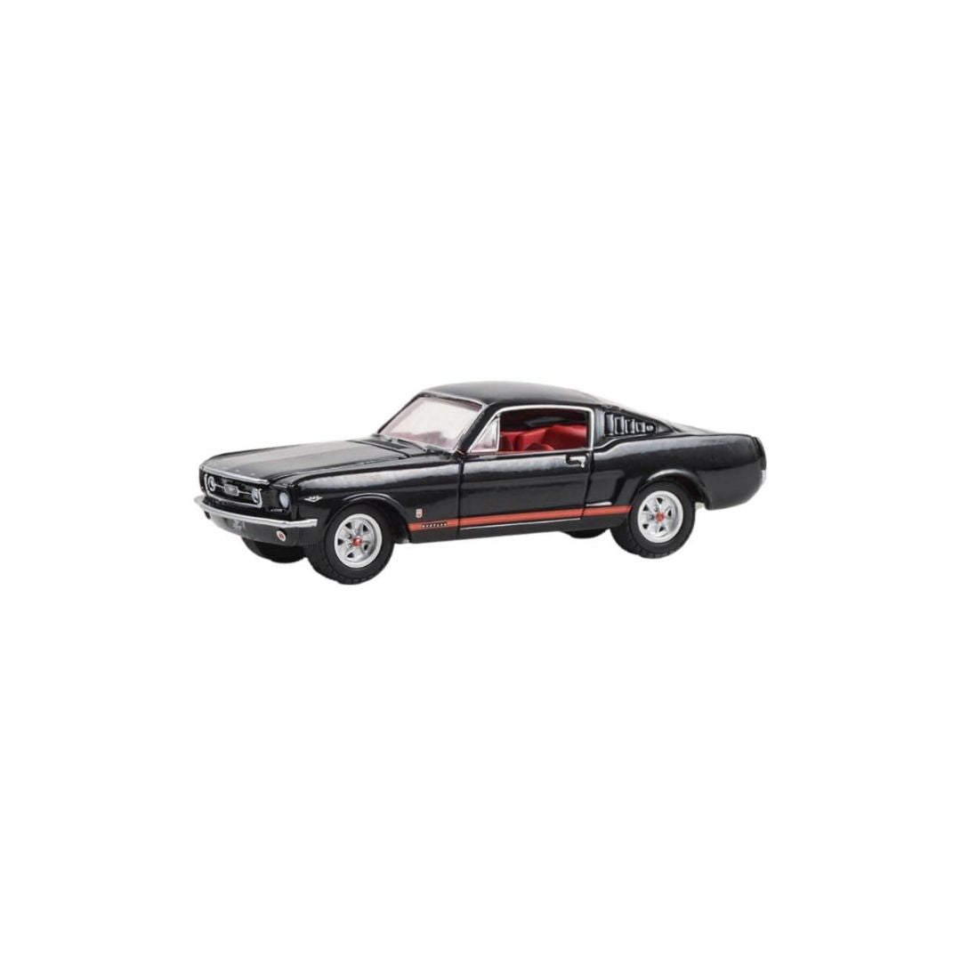 The Drive Home to the Mustang Stampede Series 1 - 1965 Ford Mustang GT - Raven Black with Red Stripes Solid Pack 13340-A, Greenlight 1:64